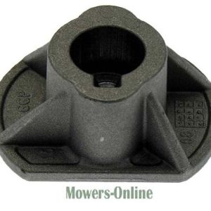 Lawn mower deck spindle pulley housing