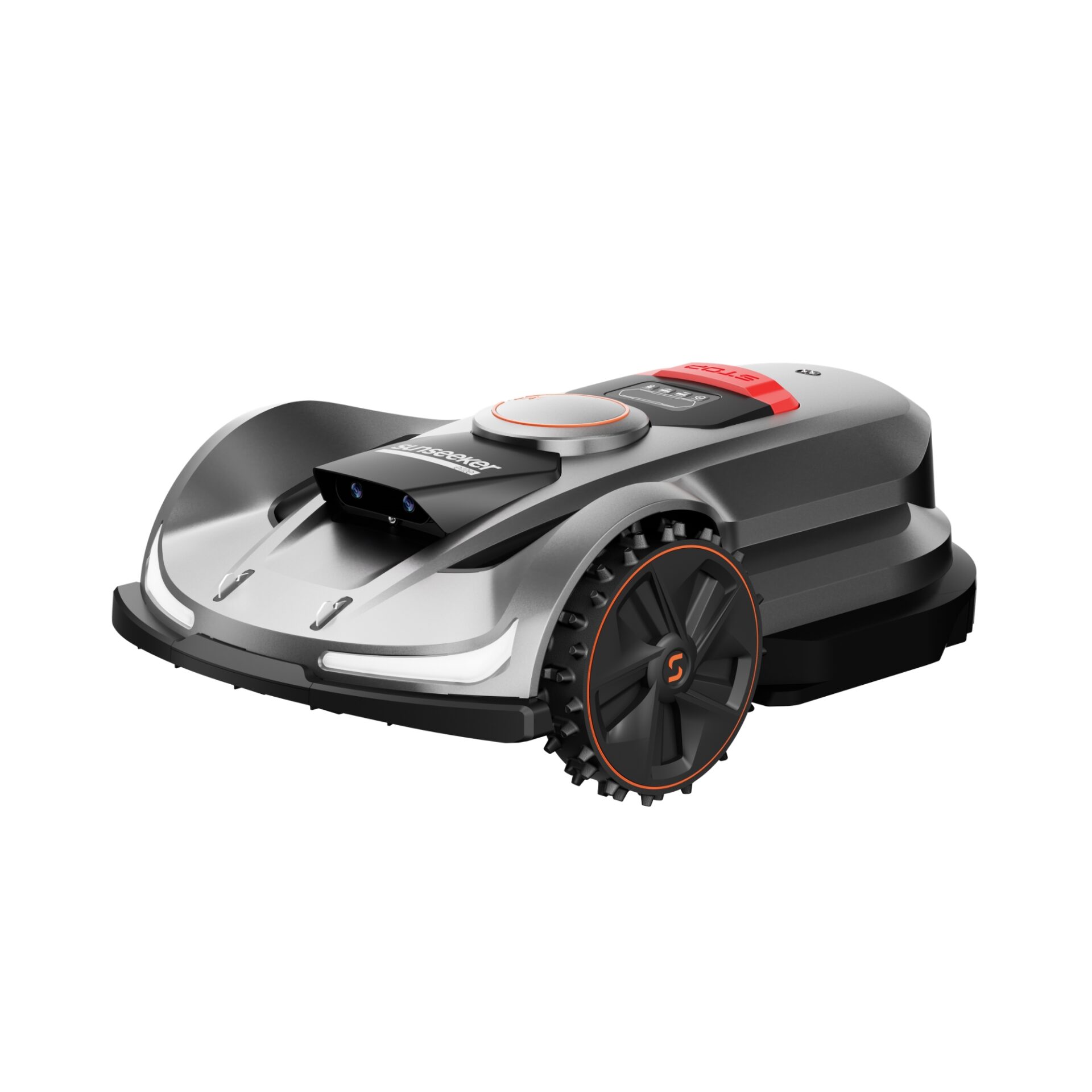 gloqixxrfbl.jpg - Mowers Online Robotic lawn mower with silver and black design