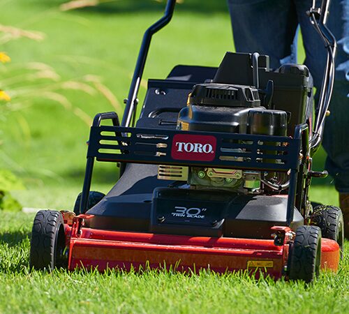 Toro 20-inch lawn mower with red deck