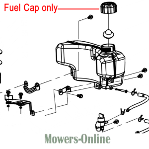 Lawn mower fuel cap and fuel system parts diagram