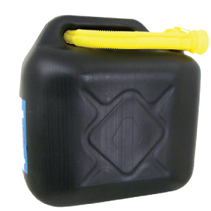 Portable fuel jerry can with yellow spout