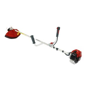 Gas powered string trimmer with curved shaft