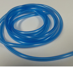 Blue plastic tubing coil with straight section