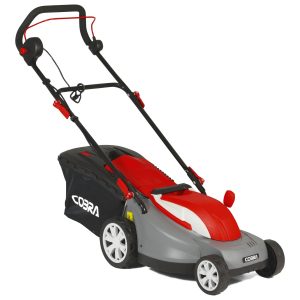 Cobra red and black electric lawn mower