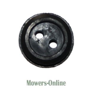 Black two-hole sewing button with ridged rim