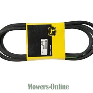 John Deere deck belt with yellow packaging label