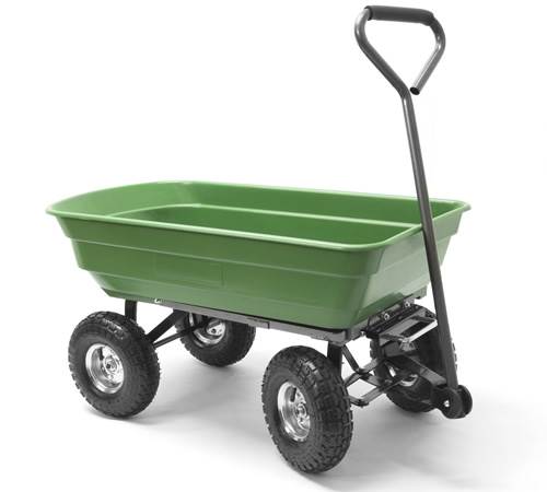bnkax54oplt.jpg - Mowers Online Garden cart with green bin and pneumatic wheels