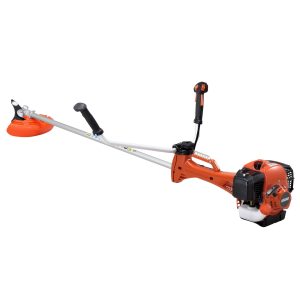 Gas-powered string trimmer with curved shaft