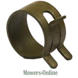 Metal hose clamp with spring fastener