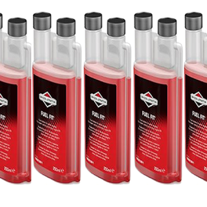 Five bottles of red car wash concentrate liquid.