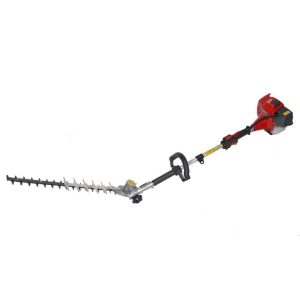 Long-reach hedge trimmer with gas-powered engine