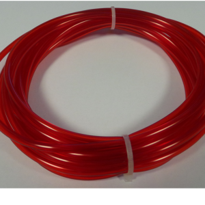 Red plastic tubing coil with tie wraps