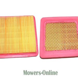 Two pink air filter cartridges for lawn mowers