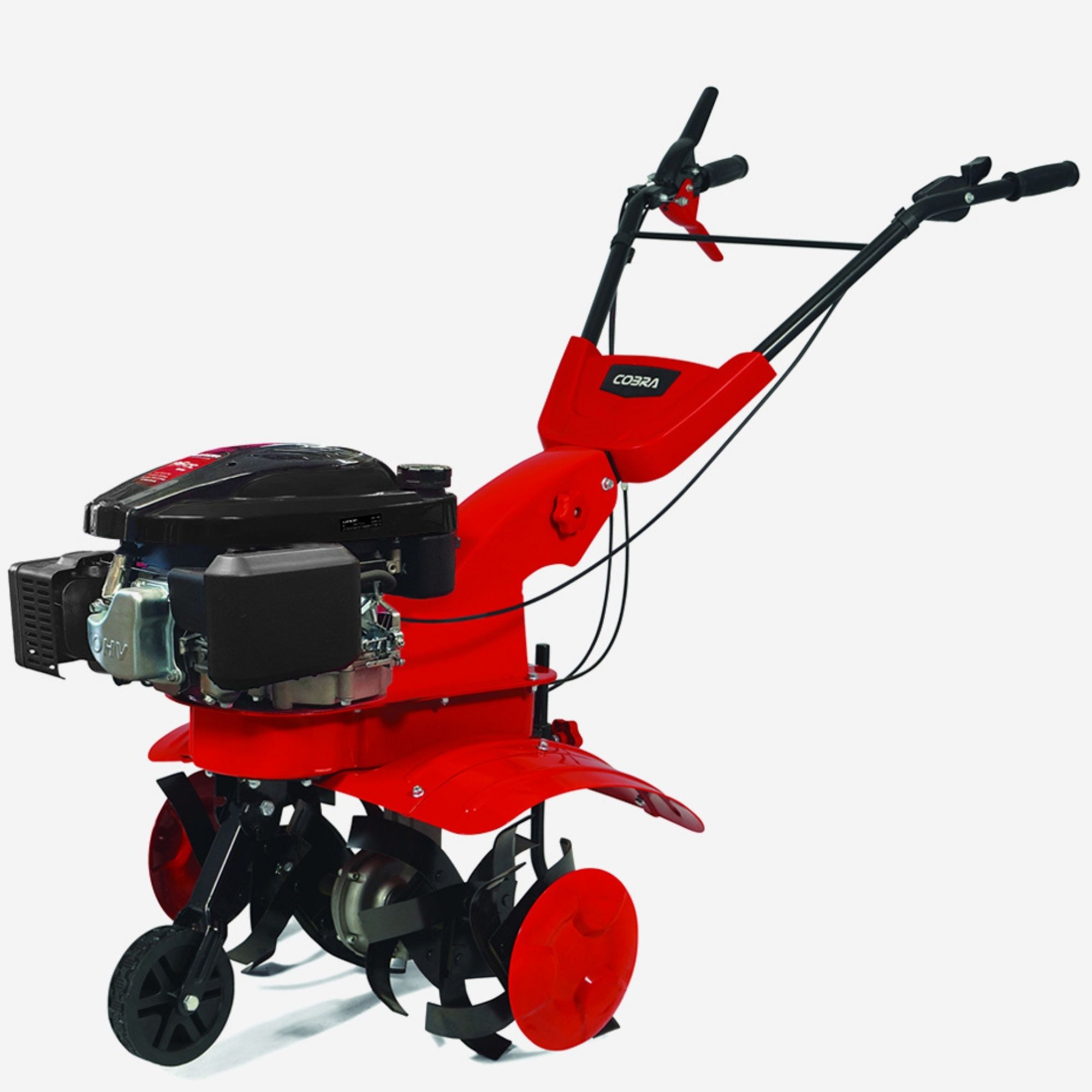 emoeeshqdna.jpg - Mowers Online Red front-tine tiller with handlebar controls