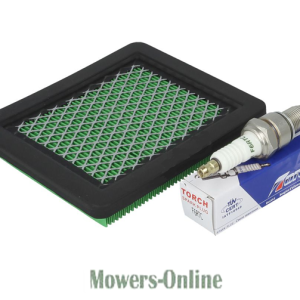 Air filter, spark plug, and maintenance kit for mower