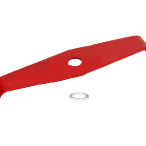 Red lawn mower blade with mounting hole