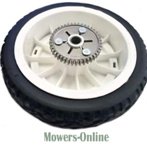 Lawn mower wheel with gear assembly