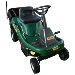 Green and black ride-on lawn mower