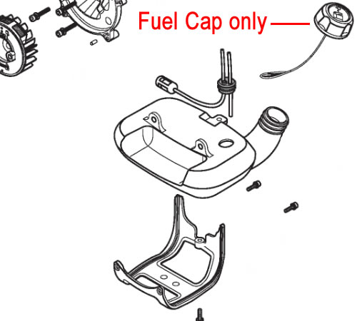 hfkuecfddbx.jpg - Mowers Online Fuel tank and cap assembly diagram for lawn mower
