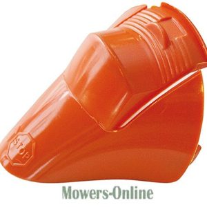 Red plastic fuel tank for lawn mower