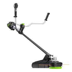 String trimmer with curved shaft and adjustable head