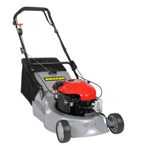 Petrol powered push lawn mower with red engine