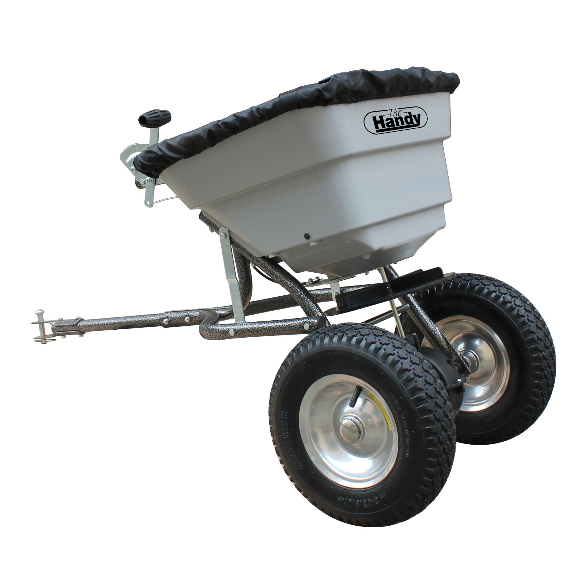jqcuu02citq.jpg - Mowers Online Handy tow-behind broadcast spreader with pneumatic tires