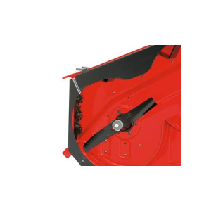 Red lawn mower deck corner detail