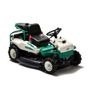 Green and cream ride-on lawn mower