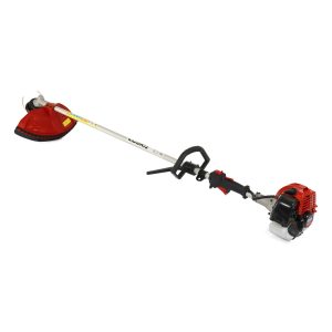 Gas powered string trimmer with curved shaft