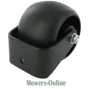 Lawn mower wheel with black rubber tire