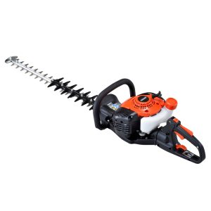 Gas-powered hedge trimmer with orange engine