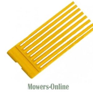 Yellow lawn mower discharge chute with slats