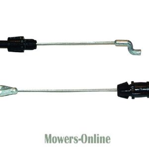 Two lawn mower throttle cables with connectors