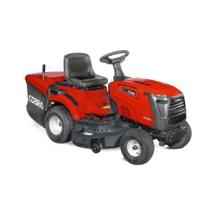Cobra red ride-on lawn mower with seat