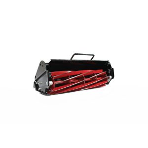 Red lawn mower grass collection basket