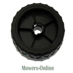 Lawn mower wheel with tread tires