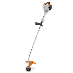 String trimmer with curved shaft and orange head
