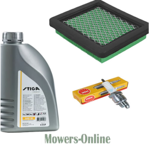 Lawn mower maintenance kit with oil and spark plugs