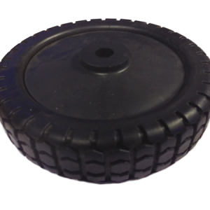 Black pneumatic wheel with tread pattern