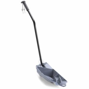 Long-handled dustpan with curved collection pan