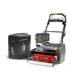 Cordless lawn mower with battery and charger