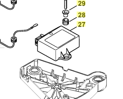 vchi4thrrui.jpg - Mowers Online Electronic control box assembly diagram with parts