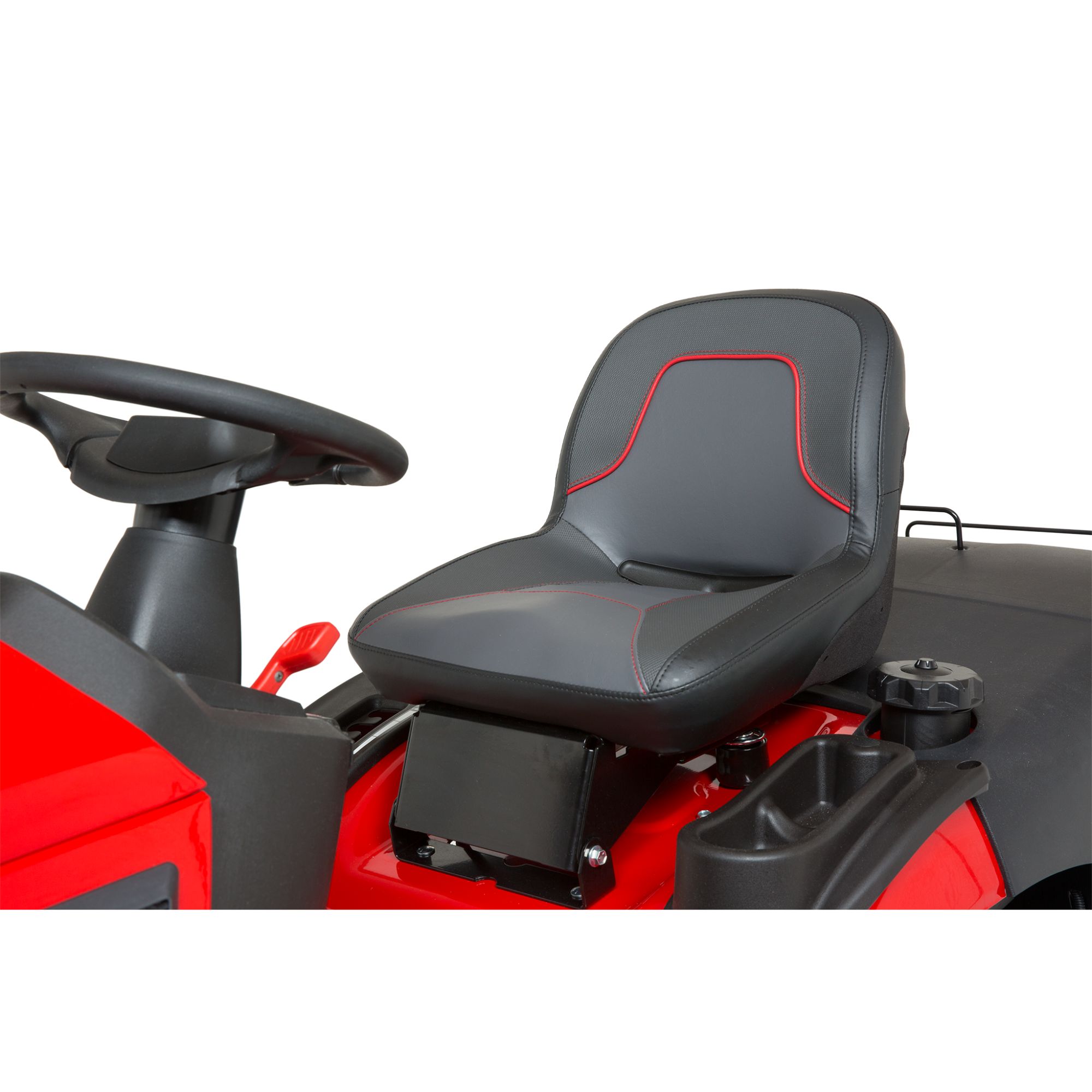 vnc23nu2usu.jpg - Mowers Online Red riding lawn mower with black seat
