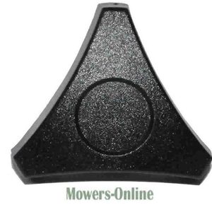Black triangular mower deck with circular opening