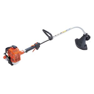 Gas-powered string trimmer with curved shaft
