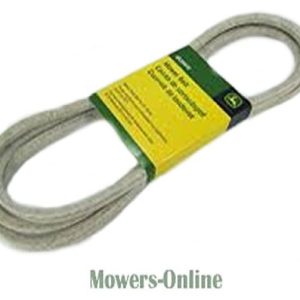 Mower belt with yellow and green label
