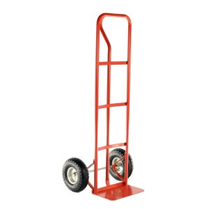 Red two-wheel hand truck with foot platform