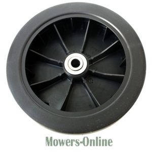 Lawn mower wheel with black tire